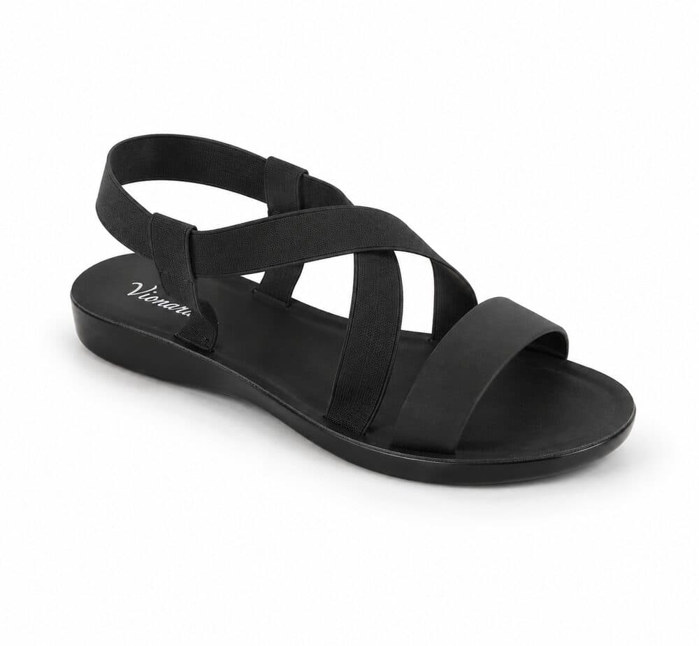 Black elastic crisscross strap sandal