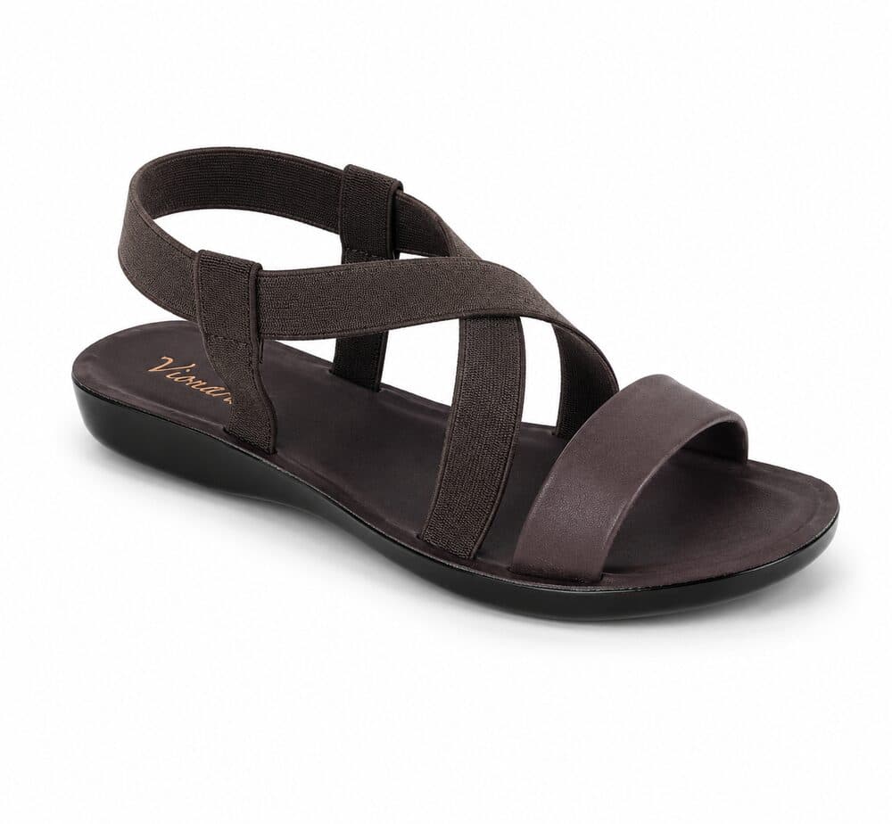 Dark brown elastic crisscross strap sandal